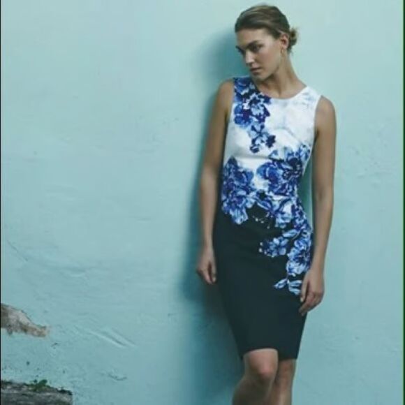 Maeve Anthropologie | Tailored Blue & White Floral Shift Dress | Size 10 - Picture 1 of 7